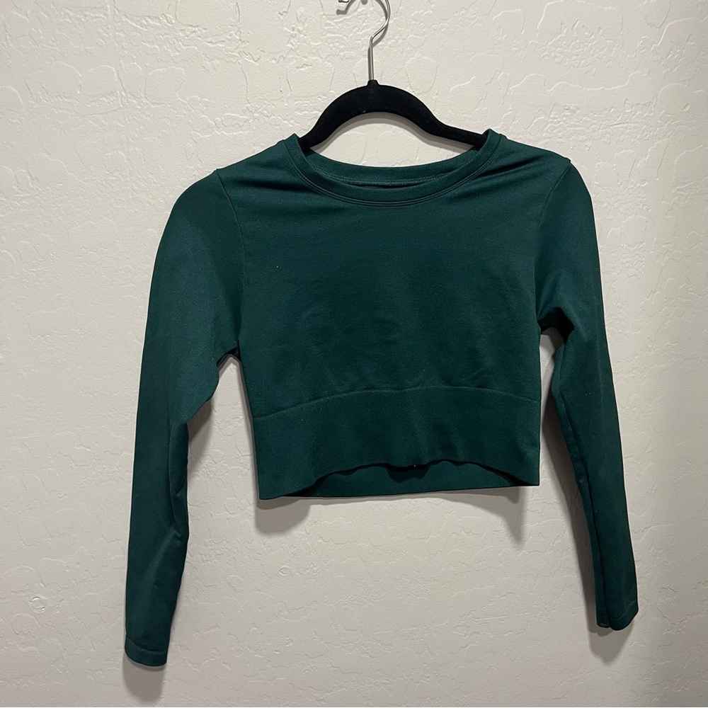 Aerie OFFLINE Sidewalk Seamless Long Sleeve Cropped T- Shirt Forest Green